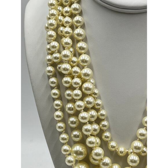 J. Crew Vintage Signed Five Multi-strand Off White Cream Faux Pearl Necklace New - Picture 7 of 7